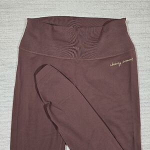 Gymshark Whitney Simmons Rib Waist Leggings Womens L Chocolate Ruched Bum Ankle